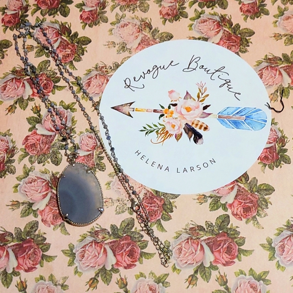 Blue Gray Agate Long Beaded Necklace